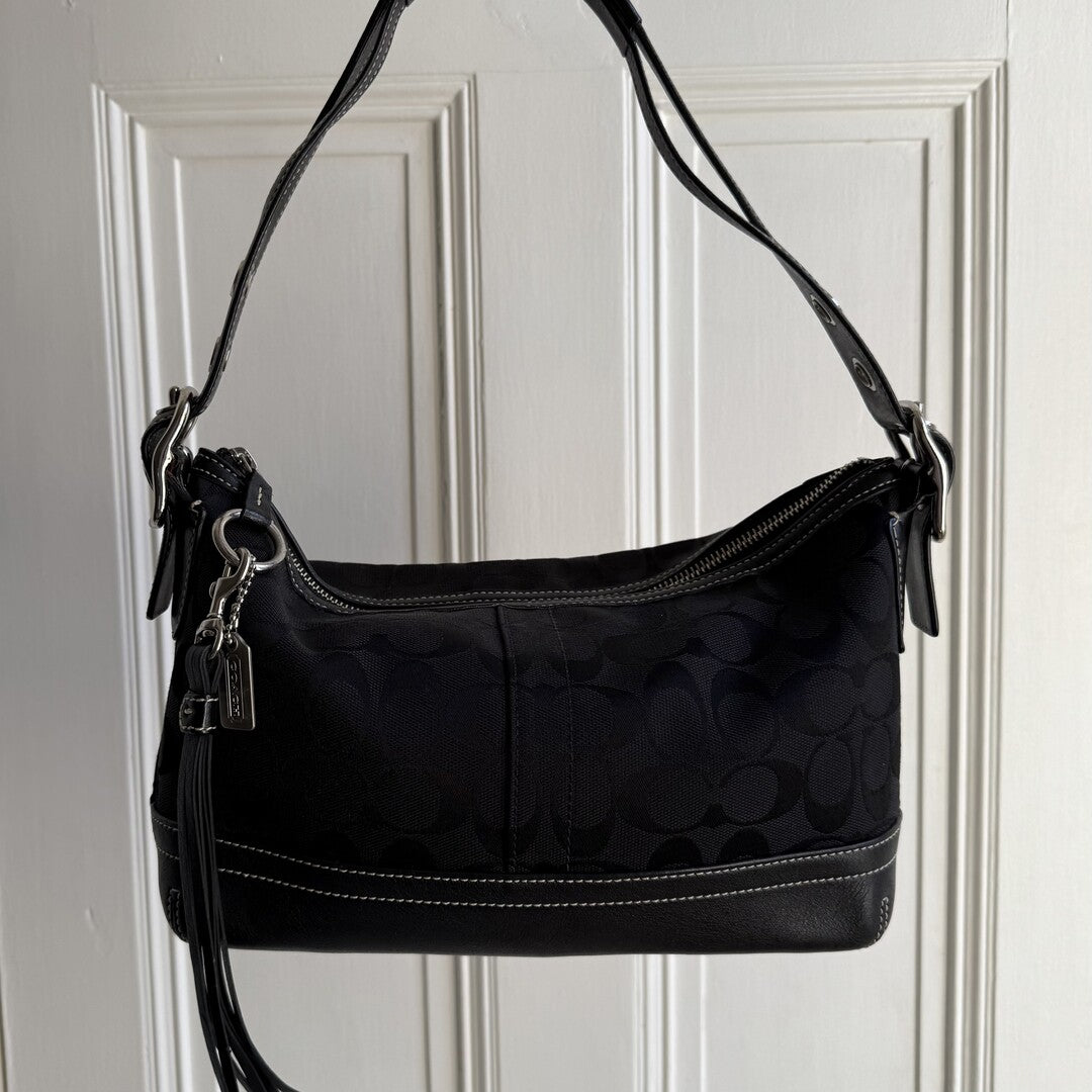 Coach Signature Tassel Black Shoulder Bag