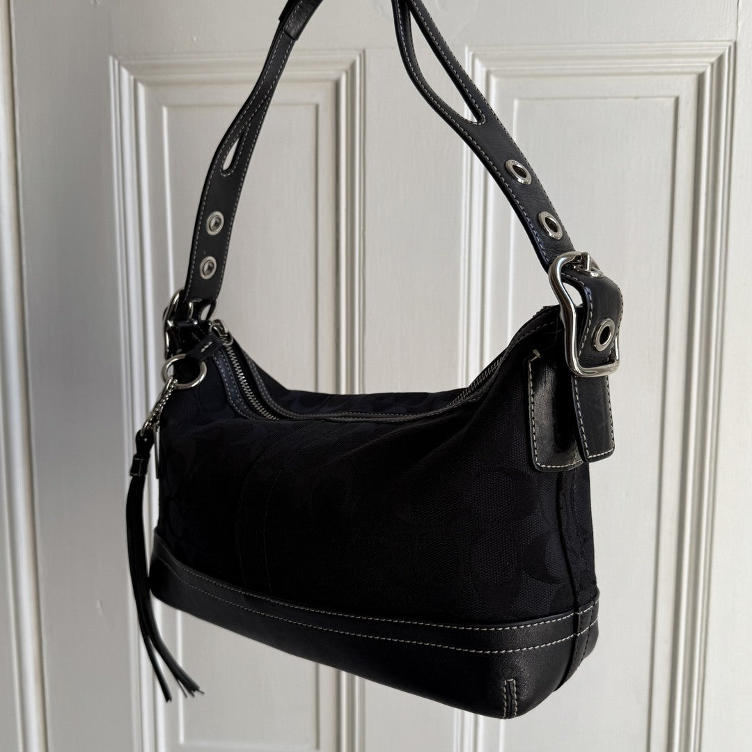 Coach Signature Tassel Black Shoulder Bag