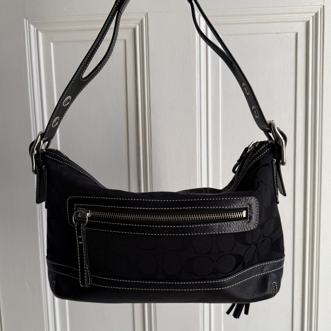 Coach Signature Tassel Black Shoulder Bag