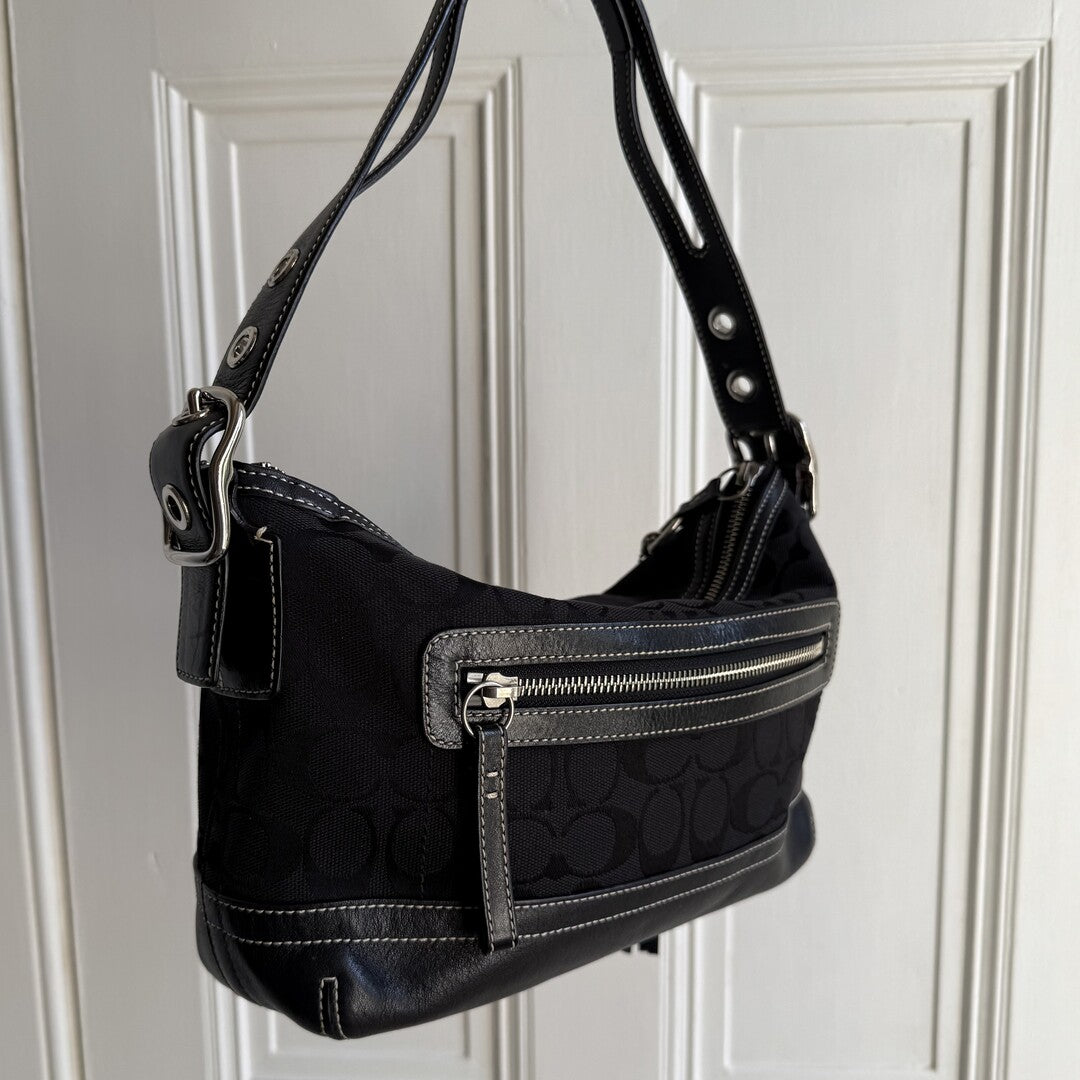Coach Signature Tassel Black Shoulder Bag