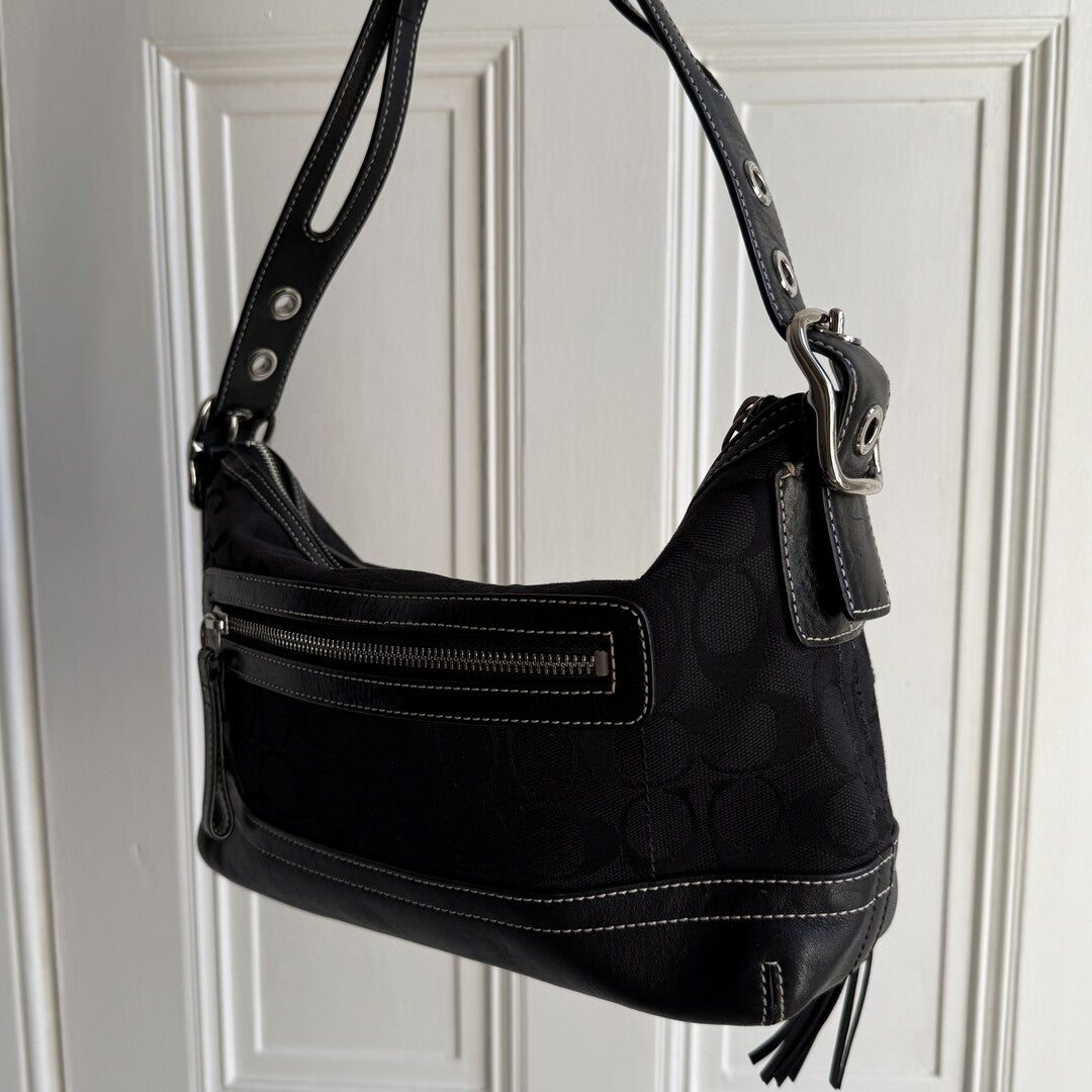 Coach Signature Tassel Black Shoulder Bag