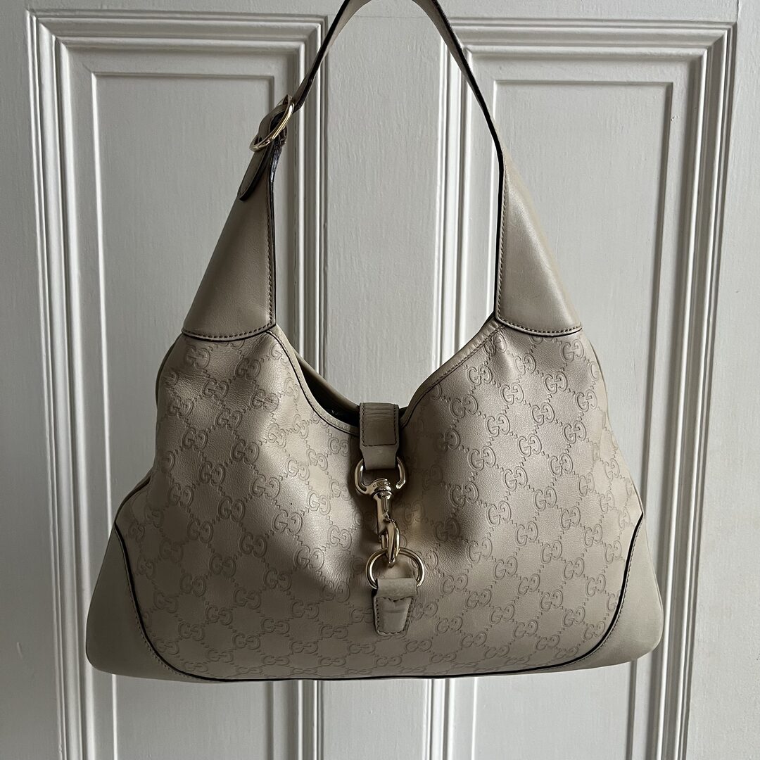 Gucci Guccissima Jackie Leather Cream Shoulder Bag