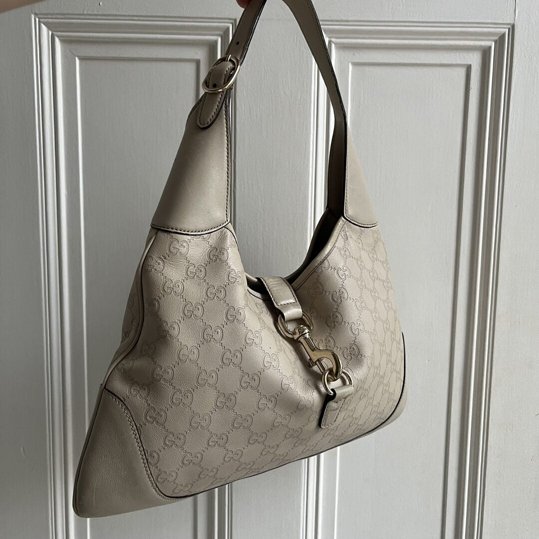 Gucci Guccissima Jackie Leather Cream Shoulder Bag