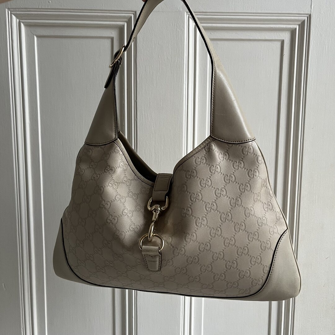 Gucci Guccissima Jackie Leather Cream Shoulder Bag