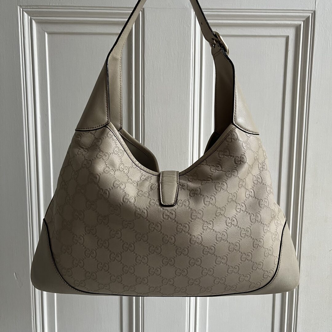 Gucci Guccissima Jackie Leather Cream Shoulder Bag