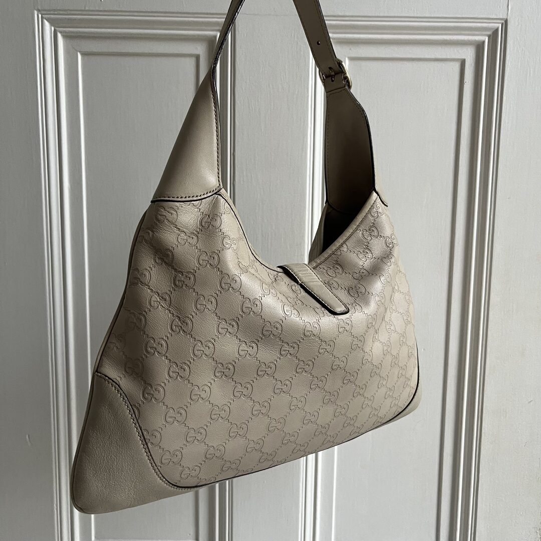 Gucci Guccissima Jackie Leather Cream Shoulder Bag