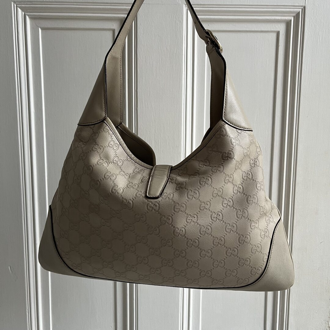 Gucci Guccissima Jackie Leather Cream Shoulder Bag