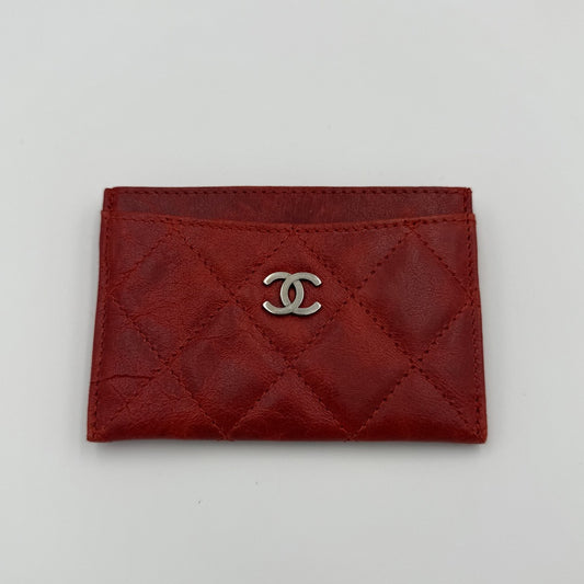 2008 Chanel CC Red Leather Card Case Wallet
