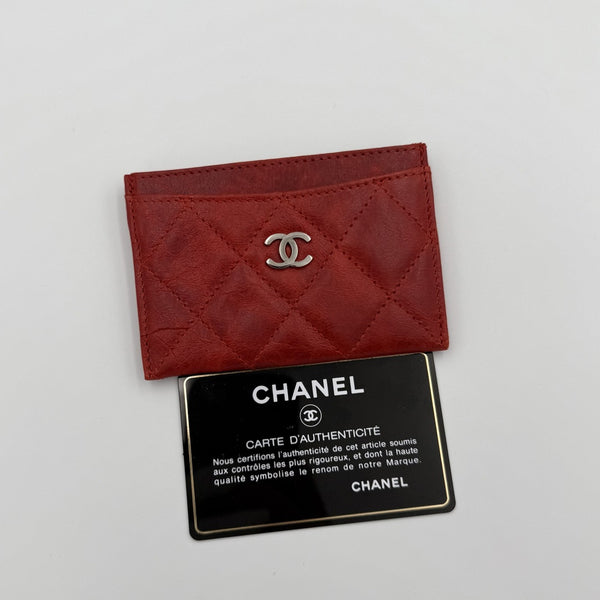 2008 Chanel CC Red Leather Card Case Wallet