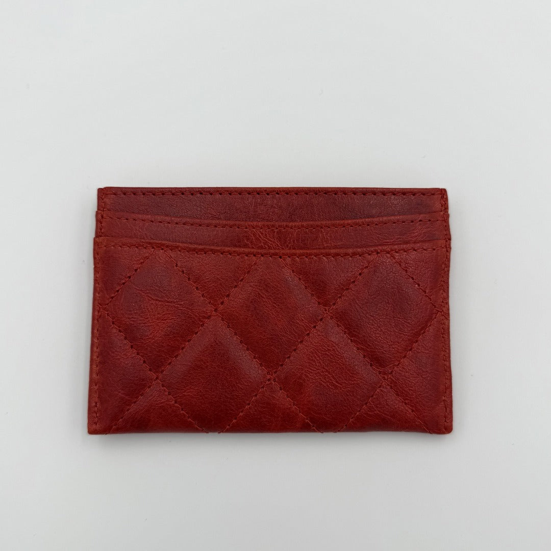 2008 Chanel CC Red Leather Card Case Wallet