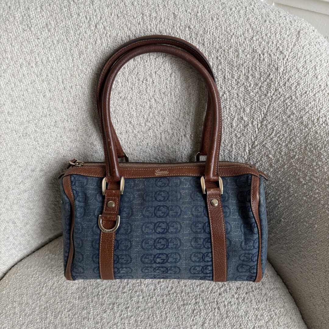 Gucci GG Denim Mini Abbey Boston Shoulder Bag