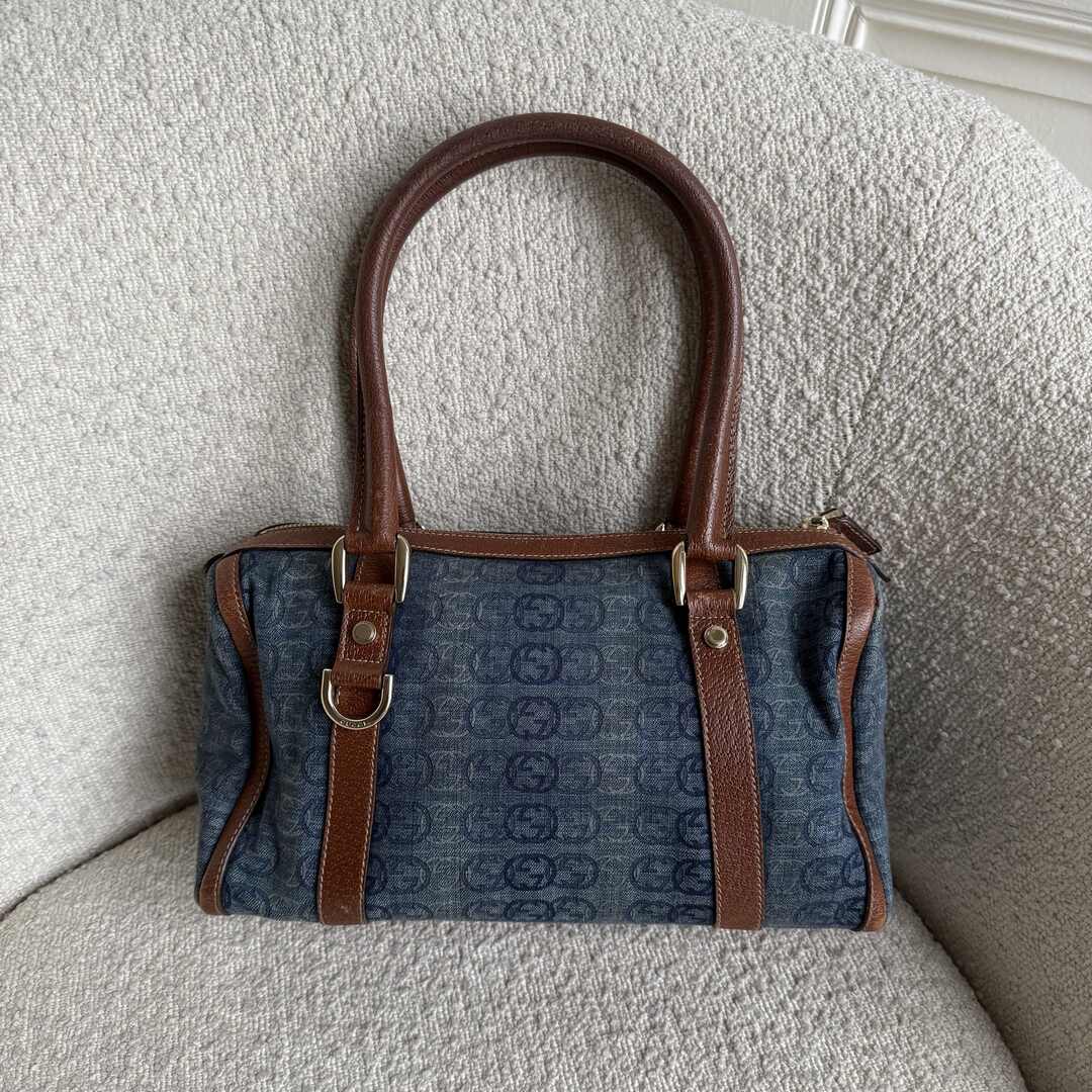 Gucci GG Denim Mini Abbey Boston Shoulder Bag