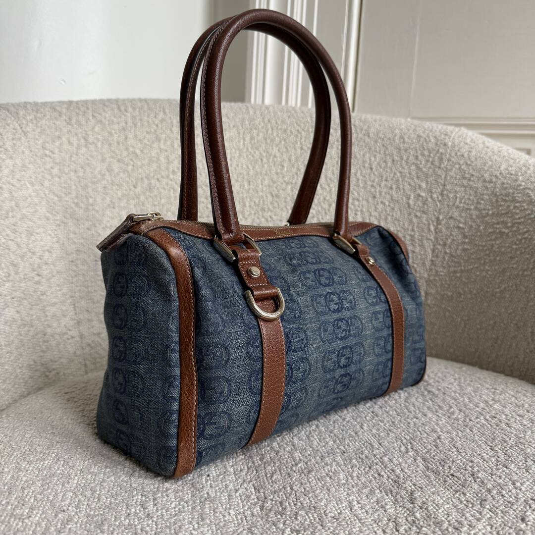 Gucci GG Denim Mini Abbey Boston Shoulder Bag