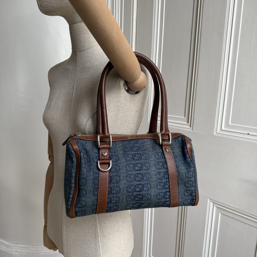 Gucci GG Denim Mini Abbey Boston Shoulder Bag