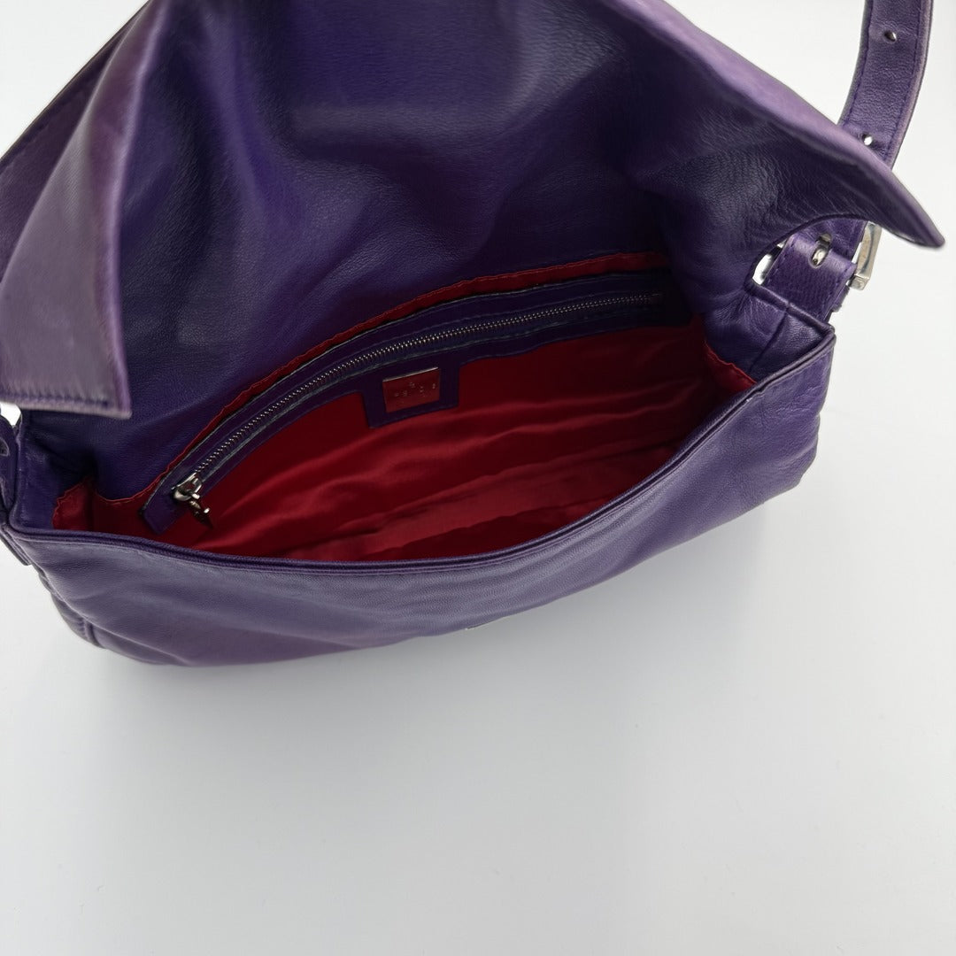 Fendi Mamma Baguette Purple Leather Shoulder Bag