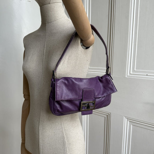 Fendi Mamma Baguette Purple Leather Shoulder Bag