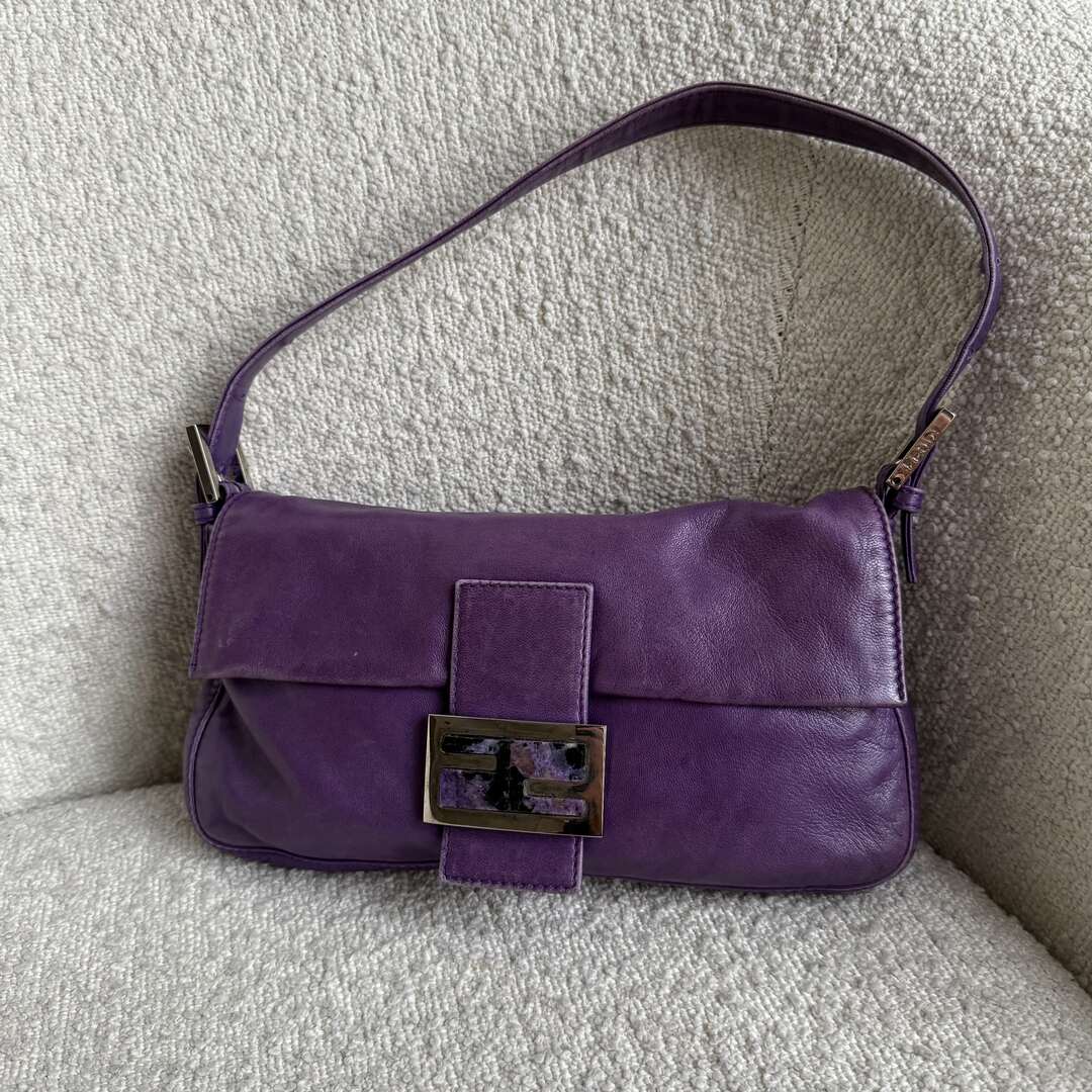 Fendi Mamma Baguette Purple Leather Shoulder Bag