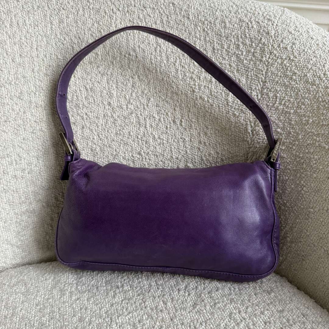 Fendi Mamma Baguette Purple Leather Shoulder Bag