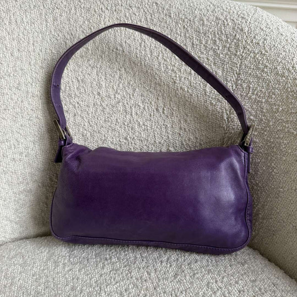 Fendi Mamma Baguette Purple Leather Shoulder Bag