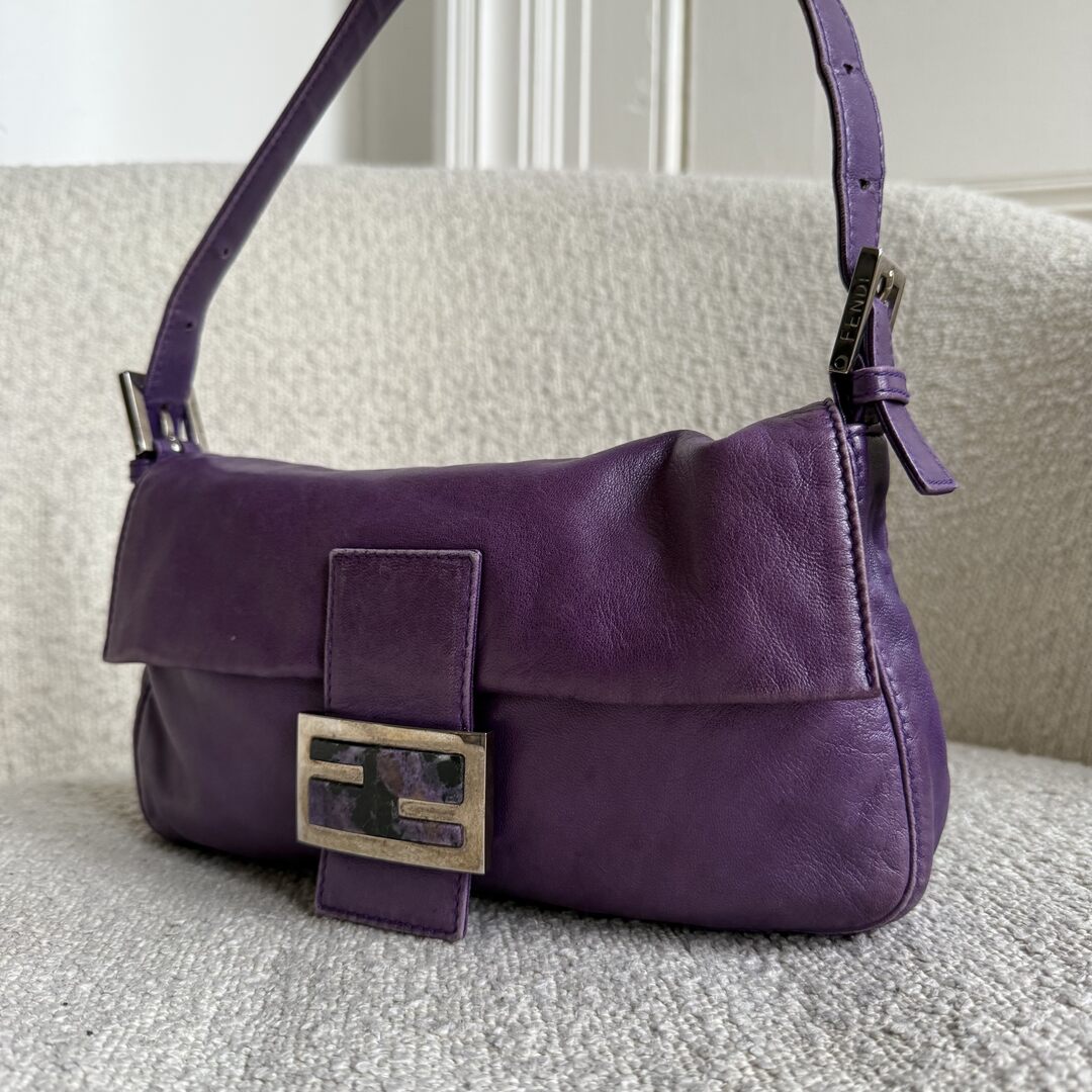 Fendi Mamma Baguette Purple Leather Shoulder Bag