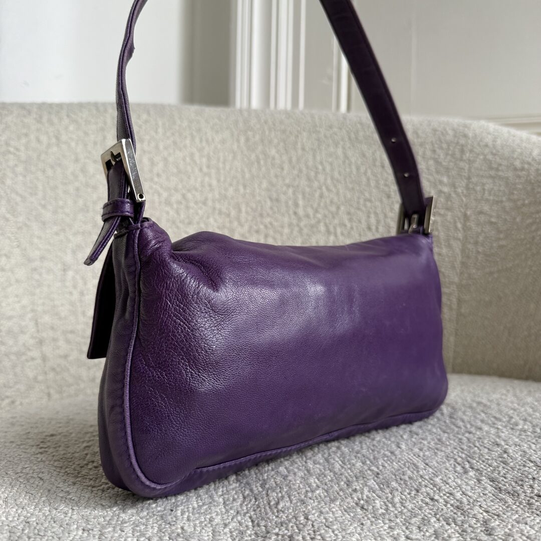 Fendi Mamma Baguette Purple Leather Shoulder Bag