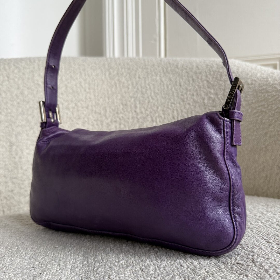 Fendi Mamma Baguette Purple Leather Shoulder Bag