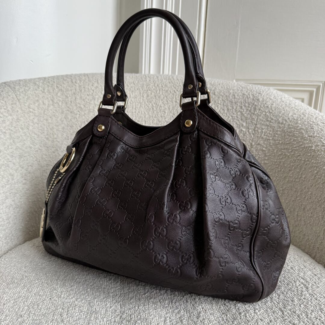 Gucci Guccissima Sukey Leather Brown Tote Bag