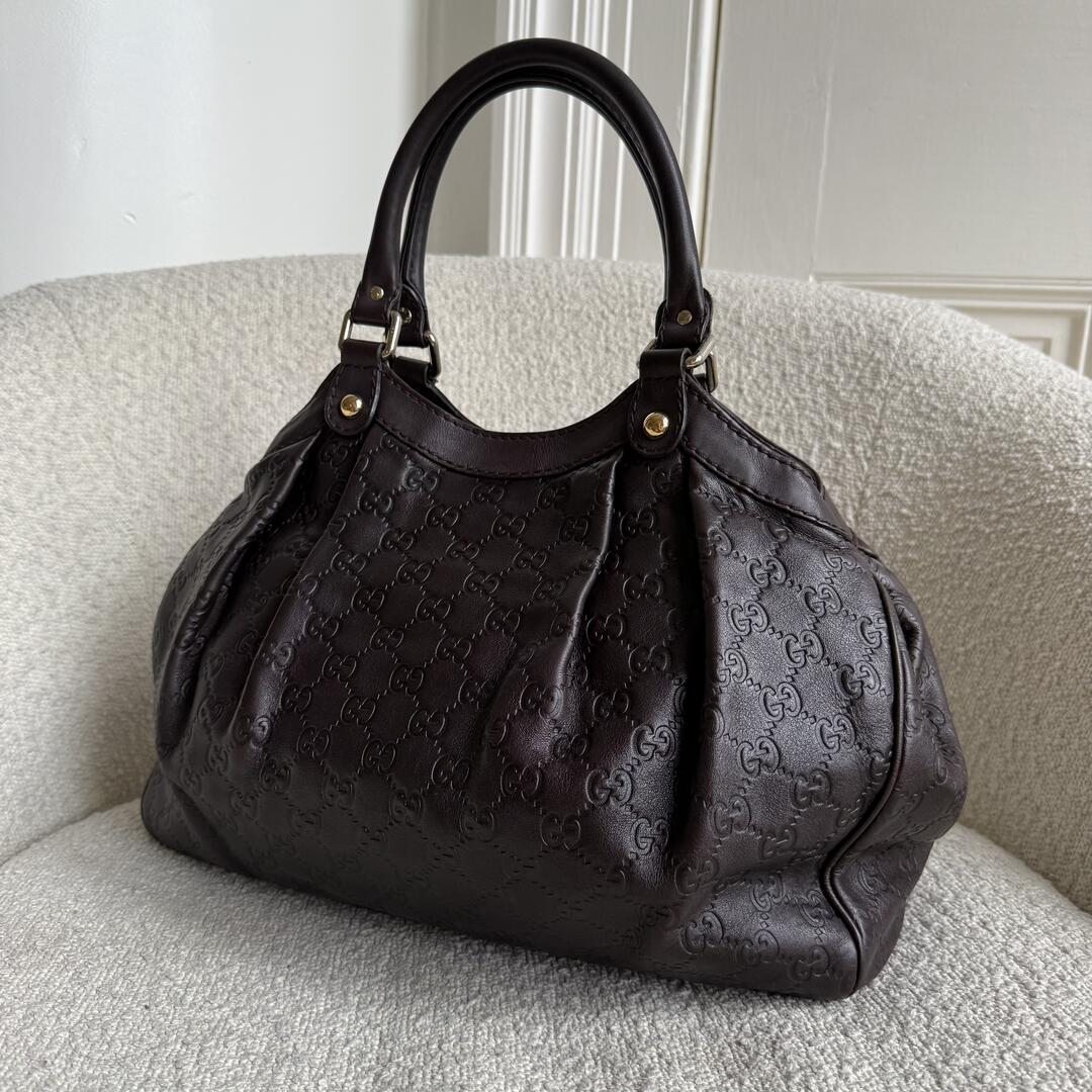 Gucci Guccissima Sukey Leather Brown Tote Bag