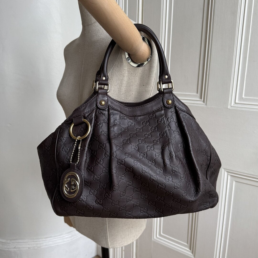 Gucci Guccissima Sukey Leather Brown Tote Bag