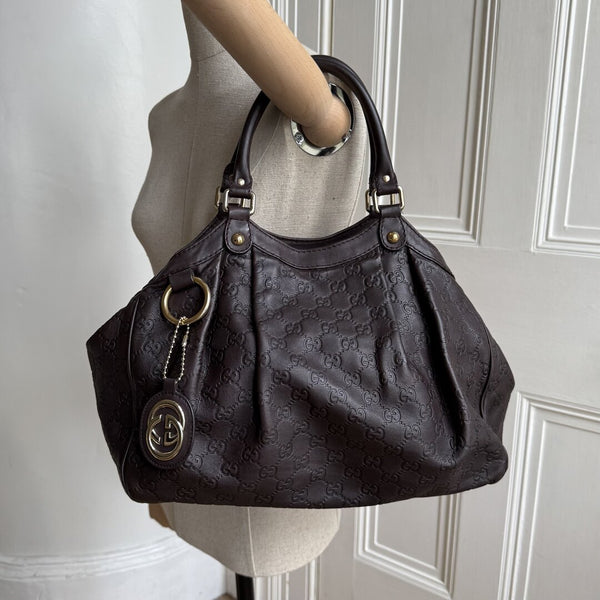 Gucci Guccissima Sukey Leather Brown Tote Bag