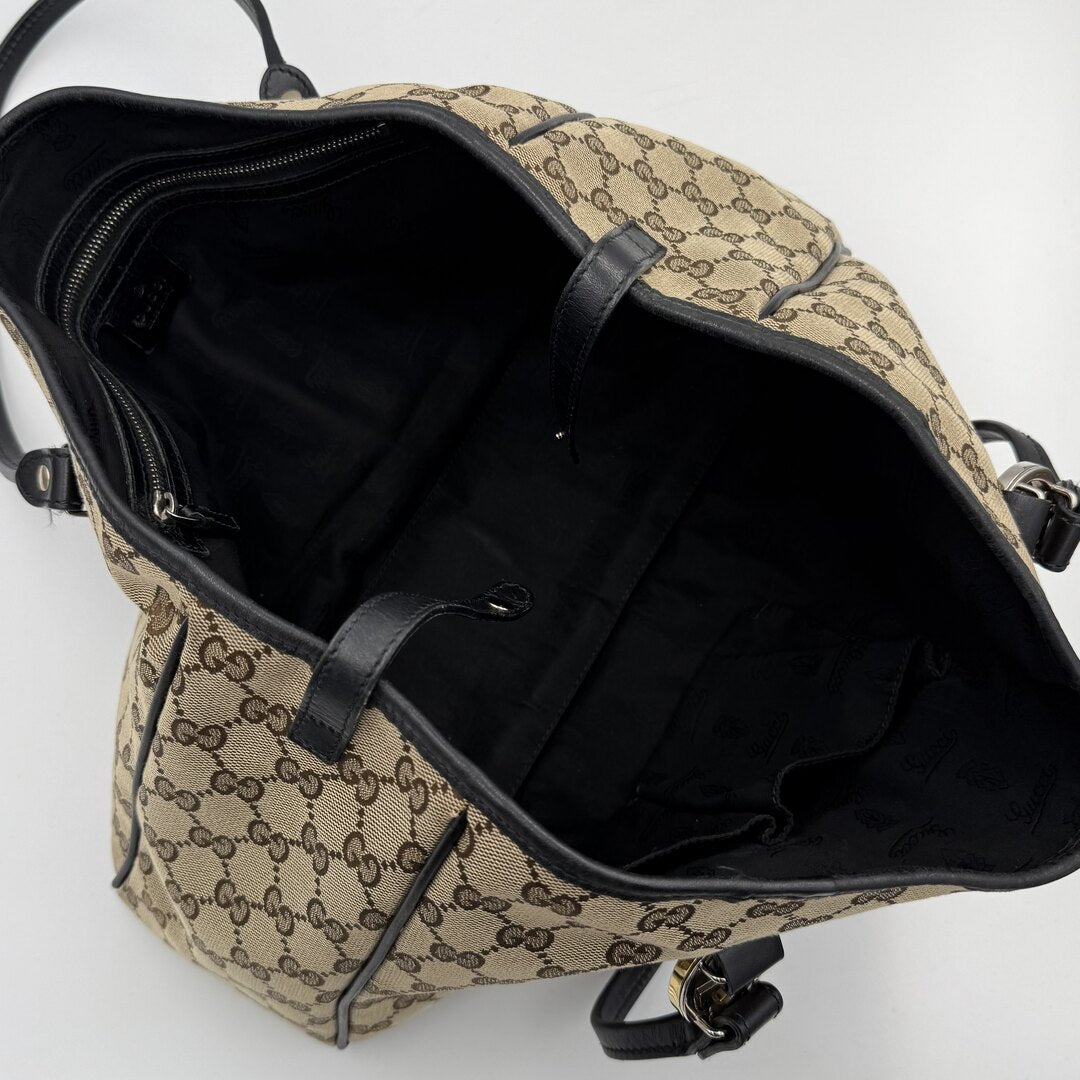 Gucci GG Canvas Twins Black Leather Tote Bag