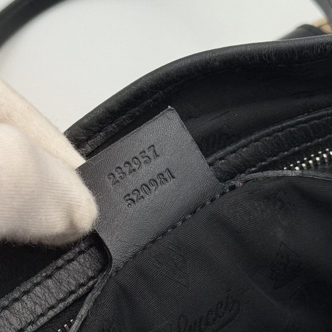 Gucci GG Canvas Twins Black Leather Tote Bag