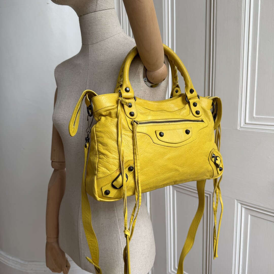 2011 Balenciaga The Town Leather Yellow Handbag