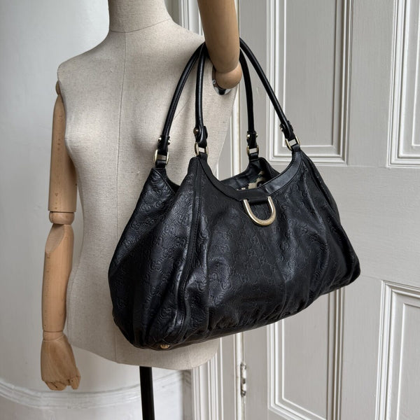 Gucci Guccissima Abbey Black Leather Tote Bag