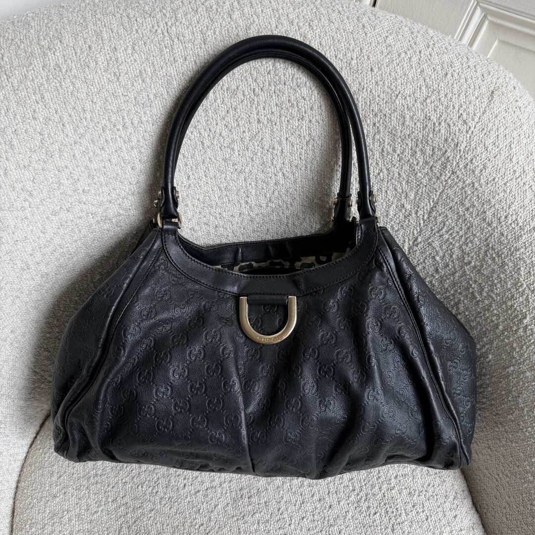 Gucci Guccissima Abbey Black Leather Tote Bag