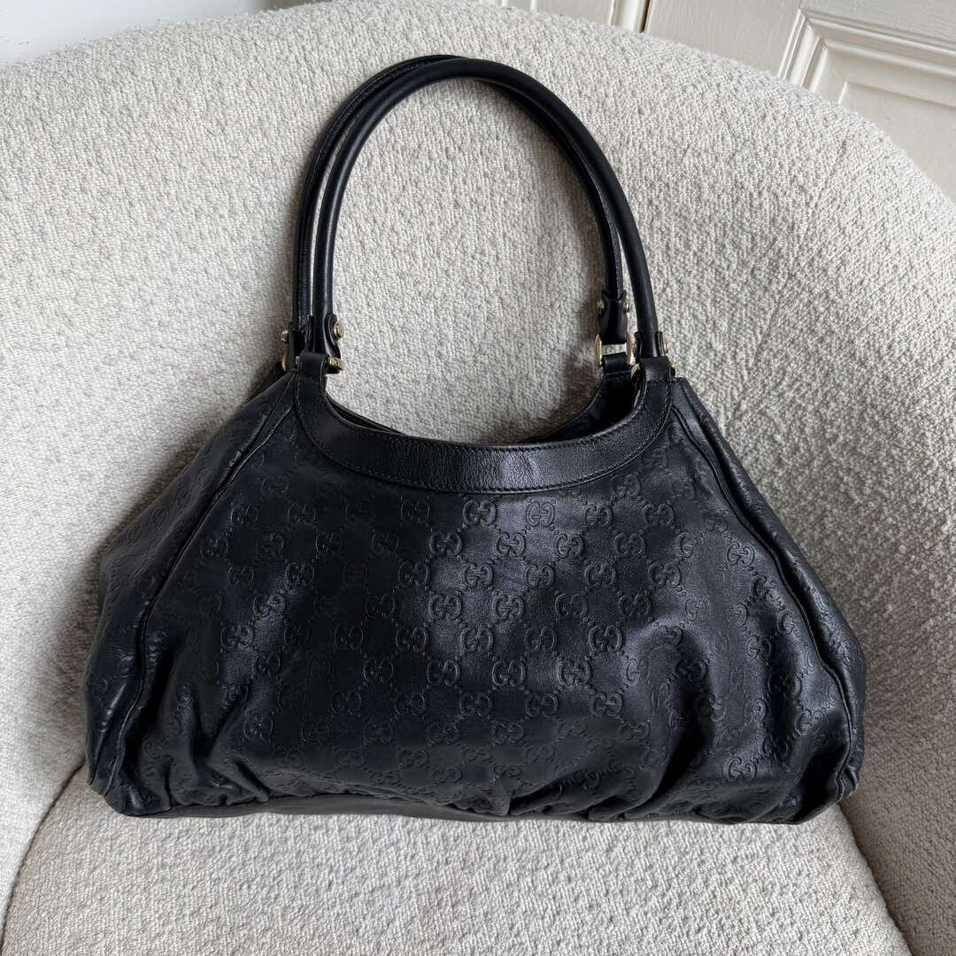 Gucci Guccissima Abbey Black Leather Tote Bag