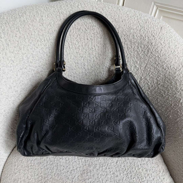 Gucci Guccissima Abbey Black Leather Tote Bag