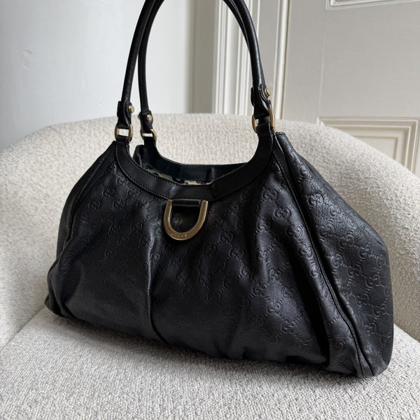 Gucci Guccissima Abbey Black Leather Tote Bag