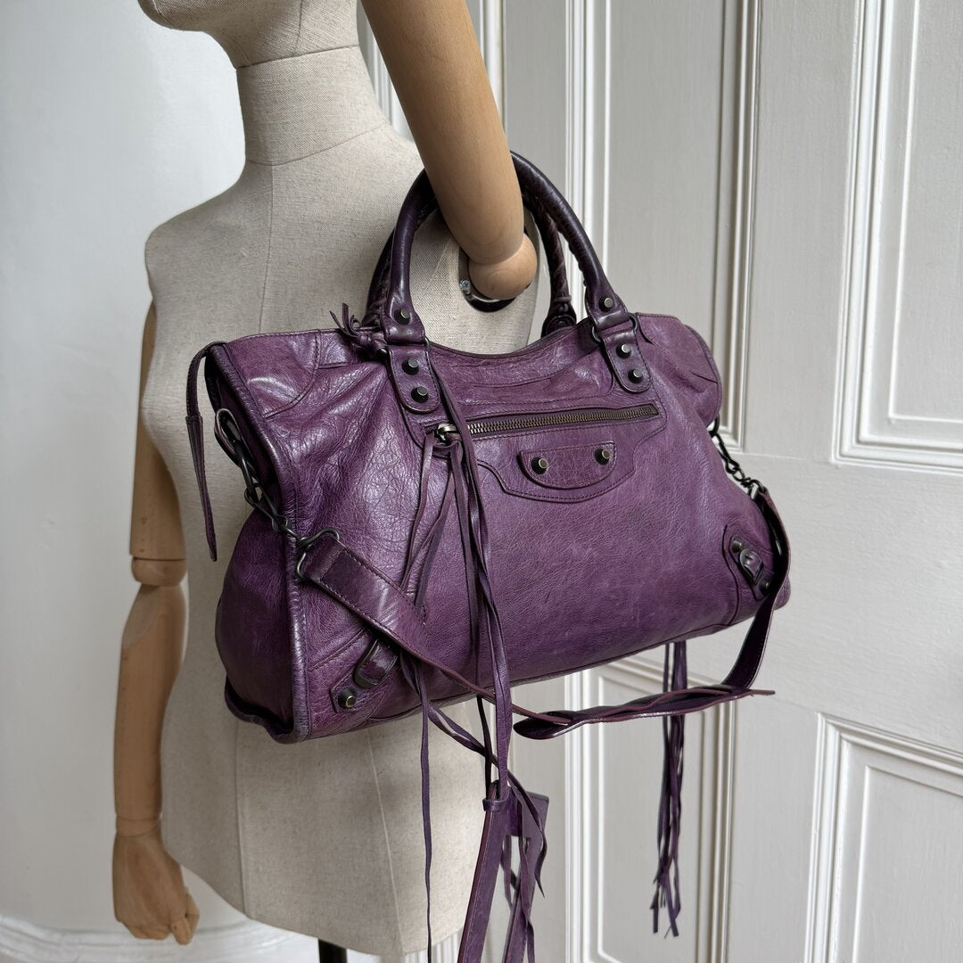 2009 Balenciaga The City Leather Purple Handbag