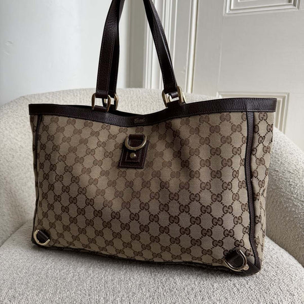 Gucci GG Canvas Abbey D-Ring Brown Tote Bag