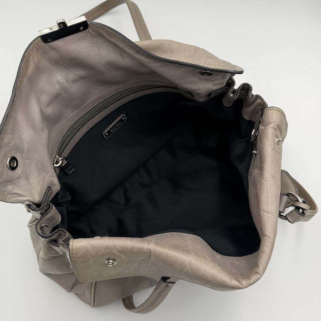 Miu Miu Vitello Shine Grey Leather Shoulder Bag