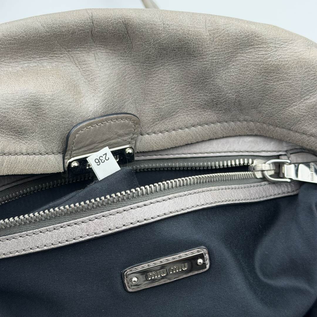 Miu Miu Vitello Shine Grey Leather Shoulder Bag