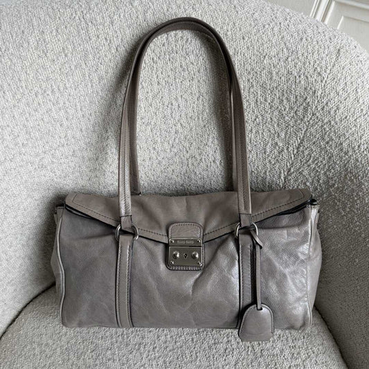 Miu Miu Vitello Shine Grey Leather Shoulder Bag