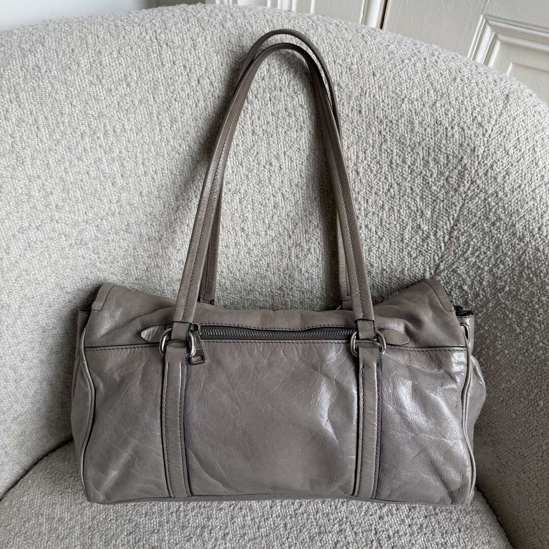 Miu Miu Vitello Shine Grey Leather Shoulder Bag
