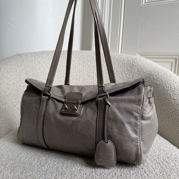 Miu Miu Vitello Shine Grey Leather Shoulder Bag