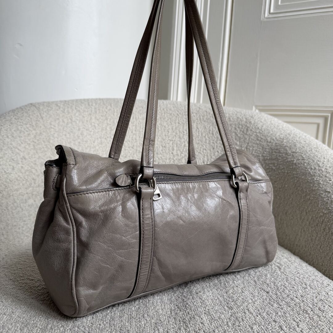 Miu Miu Vitello Shine Grey Leather Shoulder Bag