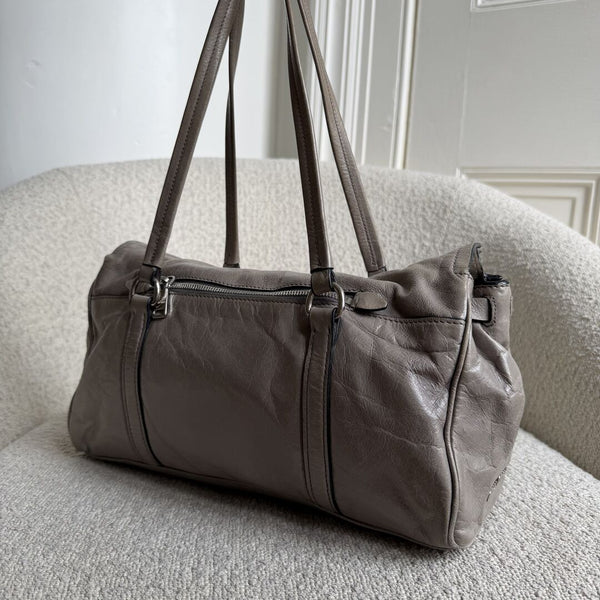 Miu Miu Vitello Shine Grey Leather Shoulder Bag