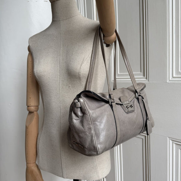 Miu Miu Vitello Shine Grey Leather Shoulder Bag