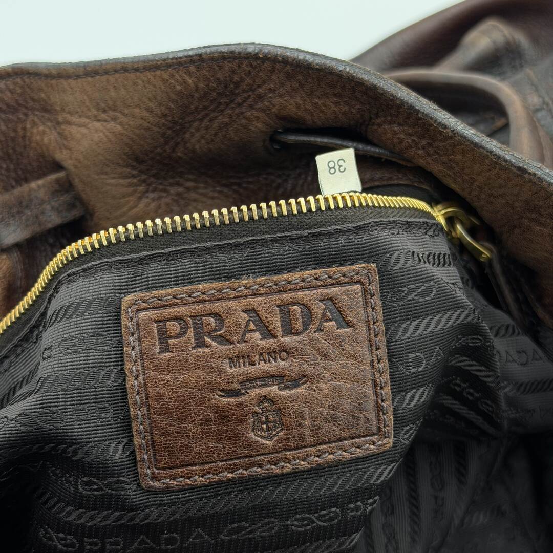 2006 Prada Cervo Drawstring Brown Leather Shoulder Bag