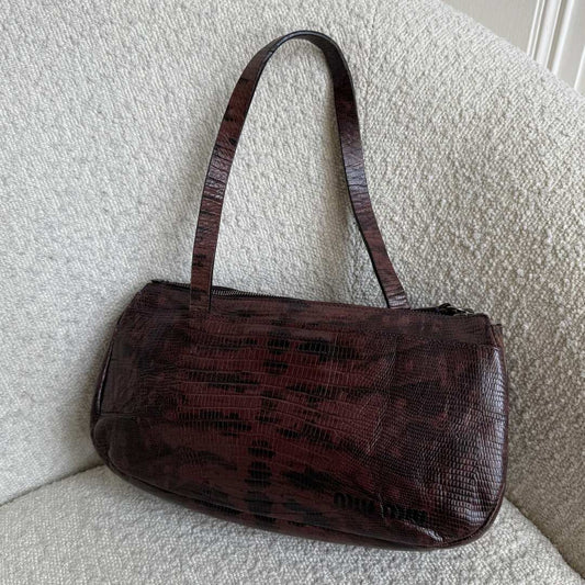 Archive Miu Miu Snake Print Bow Leather Shoulder Bag